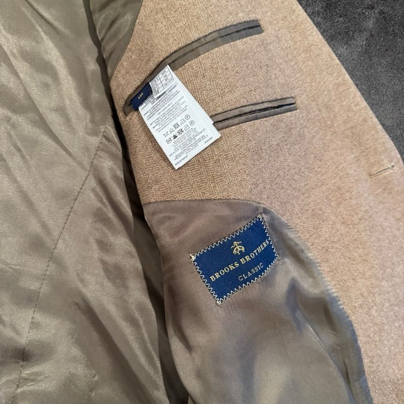 Brooks Brothers Blazer Mens 48R Tan Herringbone Sport Coat Classic Preppy Jacket - Picture 5 of 7